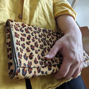 LEATHEROCK Leopard Pony Hair Clutch Purse | Suede Leather, Cheetah, Animal Print